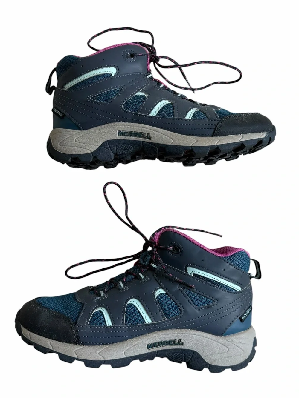 Merrell Kids Oakcreek Mid Lace Waterproof Hiking Boots Size 4 Blue